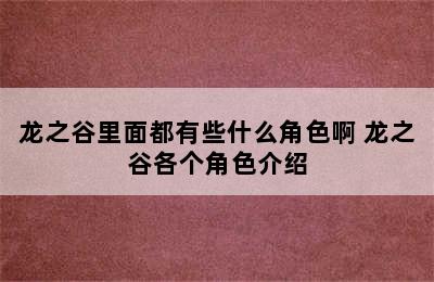 龙之谷里面都有些什么角色啊 龙之谷各个角色介绍